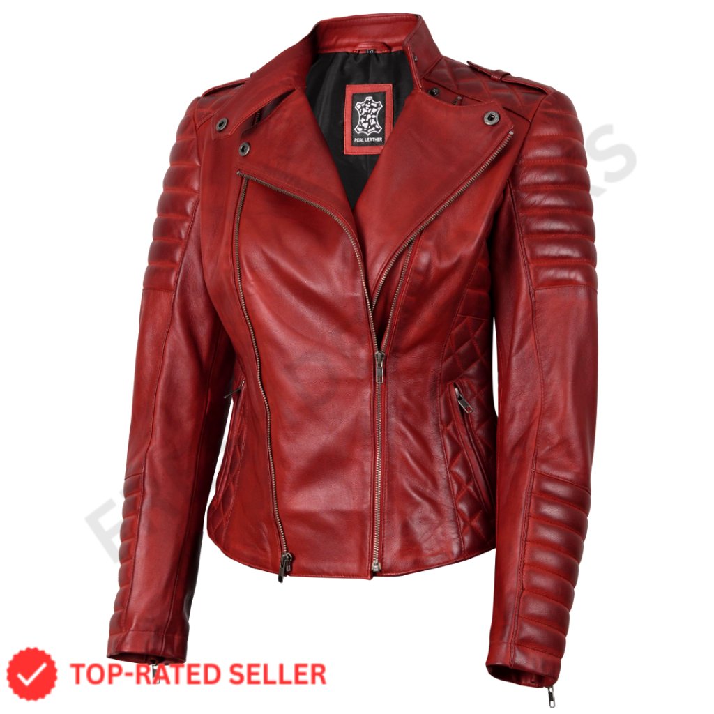 Women's Lambskin Leather Jacket Asymmetrical Zip Pockets Regular Fit